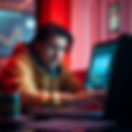 User looking concerned with a laptop showing a pending withdrawal