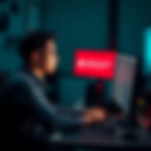 A person sitting at a desk looking confused and frustrated while staring at a computer screen, showing a warning message about account suspension.