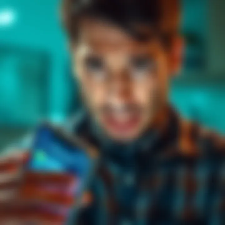 A person looking upset while holding a smartphone, displaying an app update notification on the screen, symbolizing issues with app accessibility.