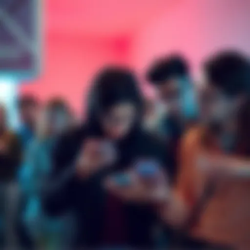 A group of people expressing frustration with the Ledger Wallet app after the new iOS update, with phones in hand and animated conversation.