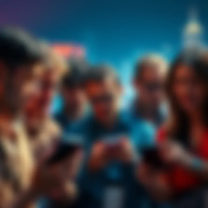 A group of people expressing frustration while looking at their devices, discussing issues with unfinished ads and missing rewards on a platform
