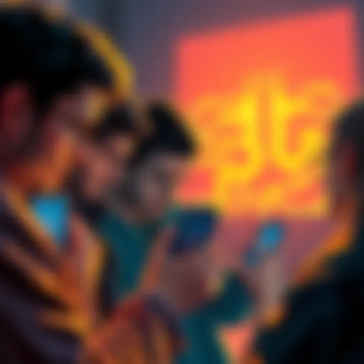 A group of frustrated people looking at their phones showing the Pi Network app with loading screens, expressing disappointment