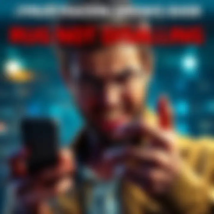 A person looking at a smartphone screen with a frustrated expression, showing an empty ad space, symbolizing issues with ad display