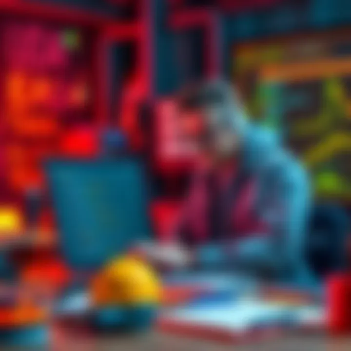 Full-Stack Engineer at Work A full-stack engineer coding on a laptop with software development tools around