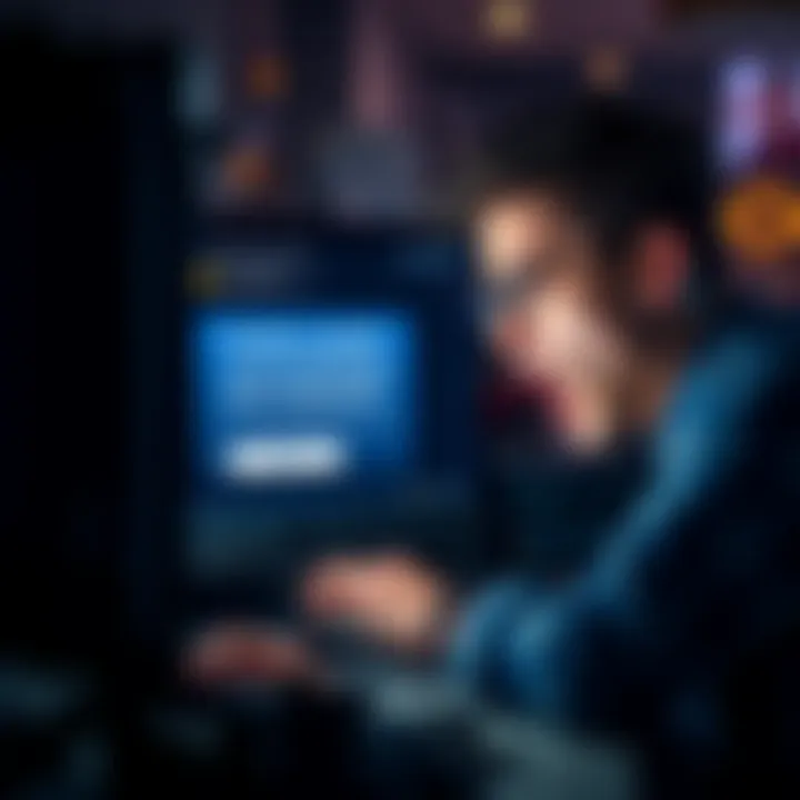 A frustrated person looking at their computer screen, showing a message about account restriction after sending USDT.