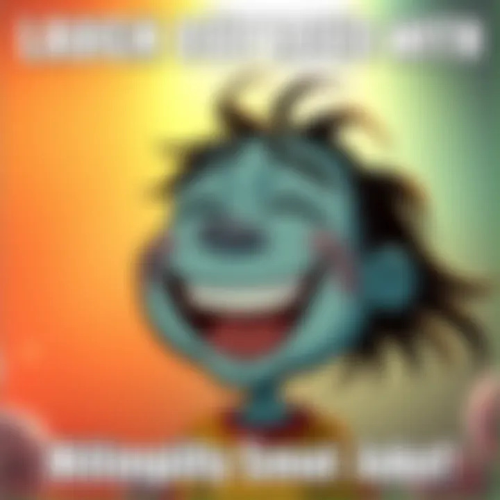 A cartoon character with a big smile, laughing joyfully with a bright background