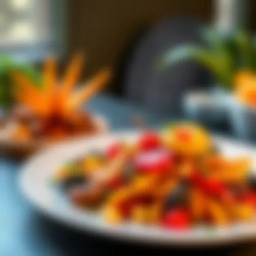 A colorful and creative fusion dish made with various ingredients, garnished and served on a plate, invoking laughter among people who share their reactions online.