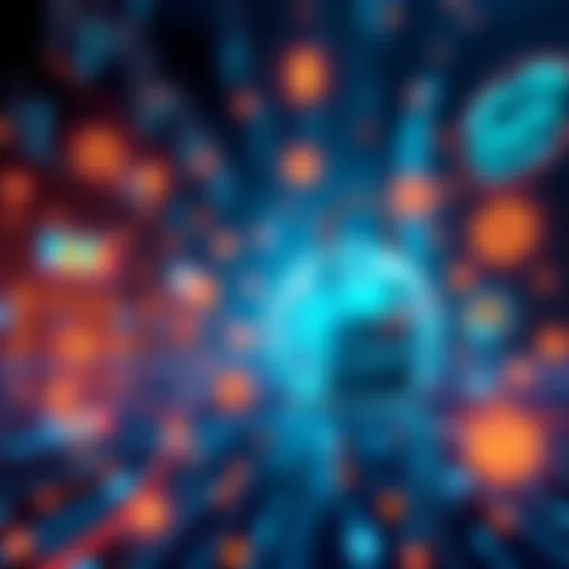 A digital representation of a secure financial network with blockchain elements and AI symbols, showcasing the potential strength of DeFi systems.