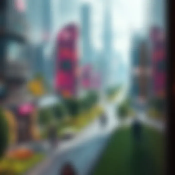 Future City Life A vibrant, futuristic city with advanced technology, green spaces, and people enjoying a sustainable lifestyle in 2050.