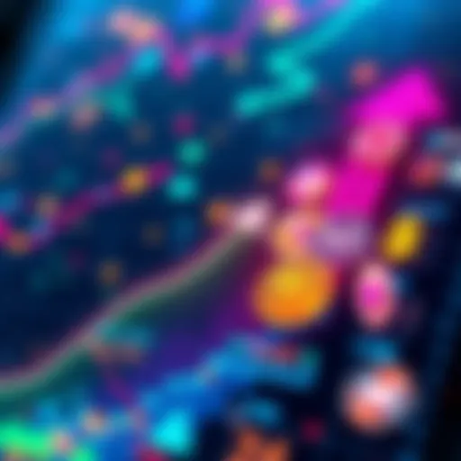 Colorful graphic showing various cryptocurrency tokens with arrows indicating growth potential