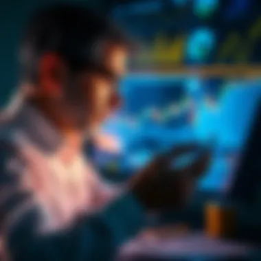 A person analyzing financial charts and graphs with money and investment symbols around them