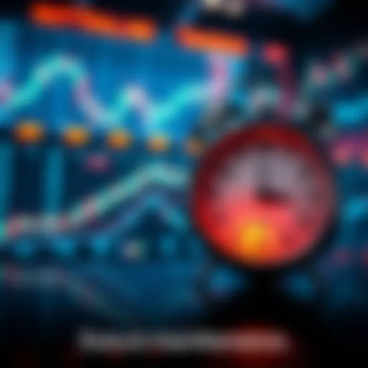 A digital clock showing time passing with stock market graphs in the background, symbolizing maintenance delays in futures trading.