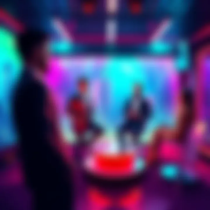 A vibrant TV ad featuring modern financial advisors in a futuristic setting, showcasing cryptocurrency themes and innovative styles.