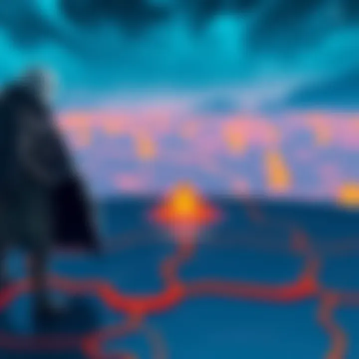 A game character standing far away from a plot marker on a digital map, looking confused.