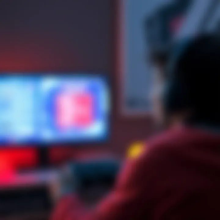 A player looking frustrated at a frozen game screen on a console, with troubleshooting steps displayed on a nearby monitor.