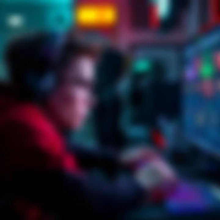A gamer intensely concentrating on a mini game, with snacks and drinks nearby for a long session.