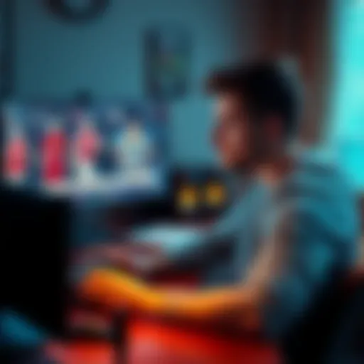 A gamer sits at a desk, looking frustrated while examining football trading cards of players like Ronaldo and Bellingham on a computer screen