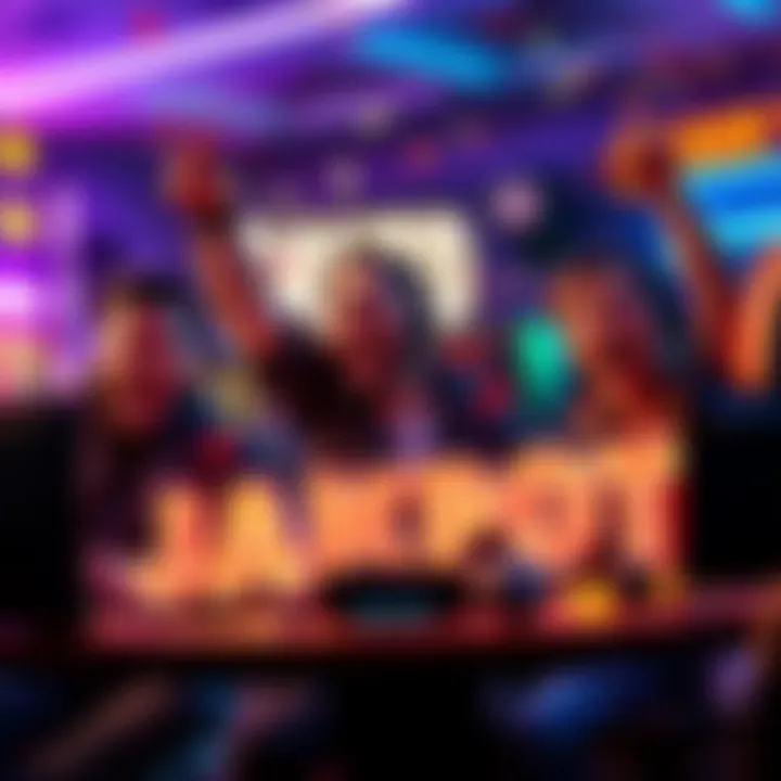 A local gamer celebrating their jackpot win in 2026 with friends, surrounded by gaming equipment and joyful expressions.