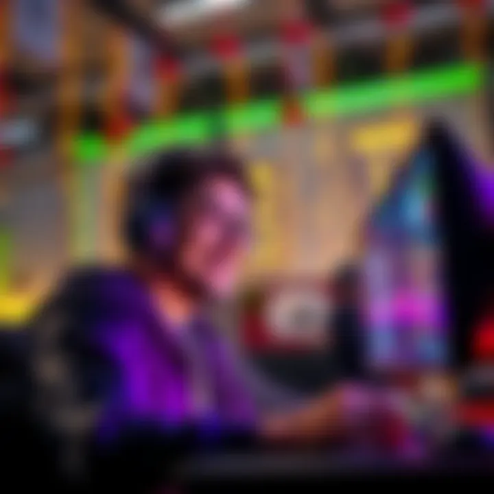 A gamer smiles while looking at their screen showing earnings from gameplay, with graduation decorations in the background.