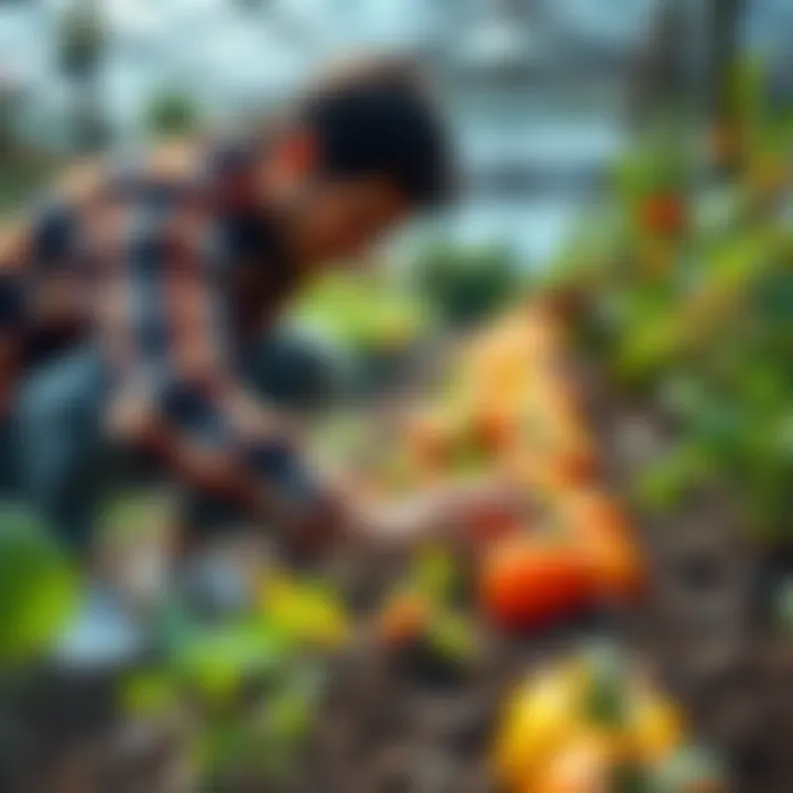A person planting vegetables in a garden, symbolizing relief from Bitcoin bear market stress