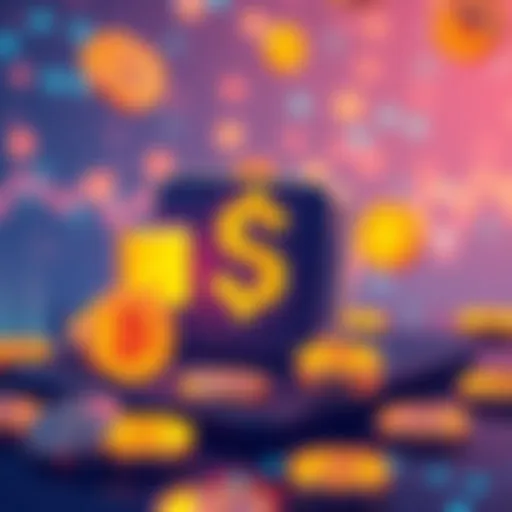 Illustration showing tokens being sent and received, with a focus on gas fees, including a digital wallet and transaction symbols