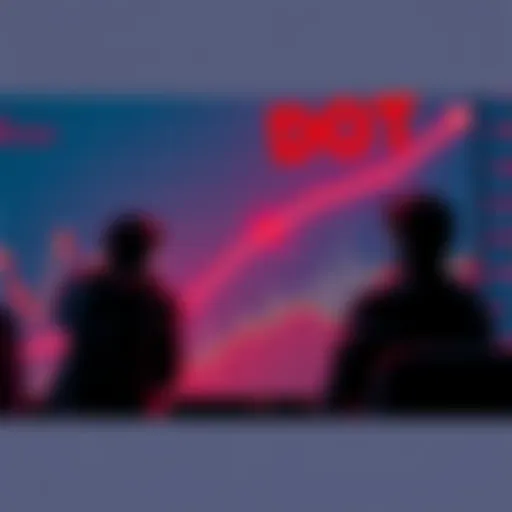 A graph showing steep decline in DOT value over five years with sad investors looking at it