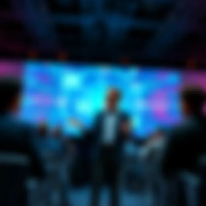 Gavin Wood discussing digital security strategies at a conference, surrounded by visuals of networks and data protection.