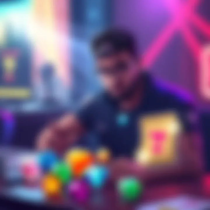 A player contemplating whether to scrap rare gems for more packs, with gems and packs illustrated on a table.
