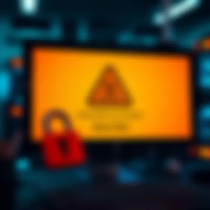 A computer screen displaying a warning symbol indicating unauthorized access attempts on Gemini Mail, with a padlock icon representing security measures.