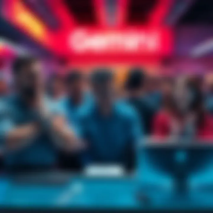 Gemini Users Voice Concerns A group of frustrated people expressing their dissatisfaction about the Predictions trading feature at a Gemini service desk.