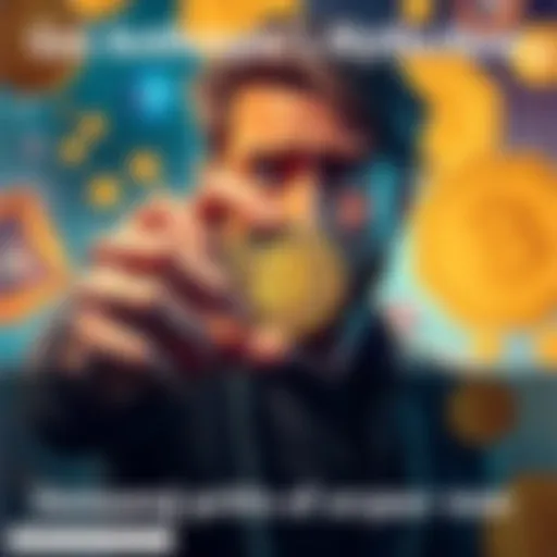 A person holding a bitcoin with a worried expression, showing urgency to obtain Anthropic's Mythos, surrounded by cryptocurrency symbols