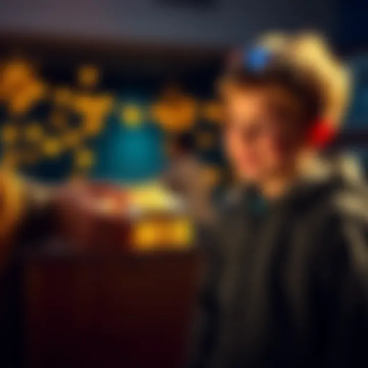 A person handing a gift box containing a Bitcoin symbol to a young boy, representing a $100 Bitcoin gift for a birthday surprise.