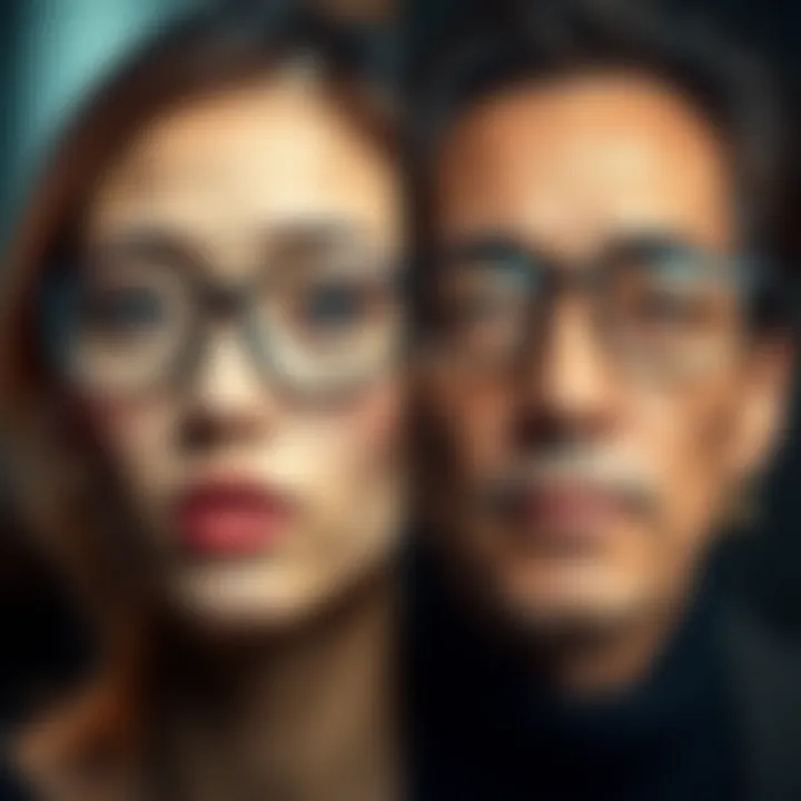 Person wearing glasses and no glasses A side-by-side comparison of a person with glasses and the same person without glasses, highlighting different looks and styles.
