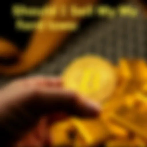 A hand holding a gold bar alongside a Bitcoin symbol, representing an investment decision.