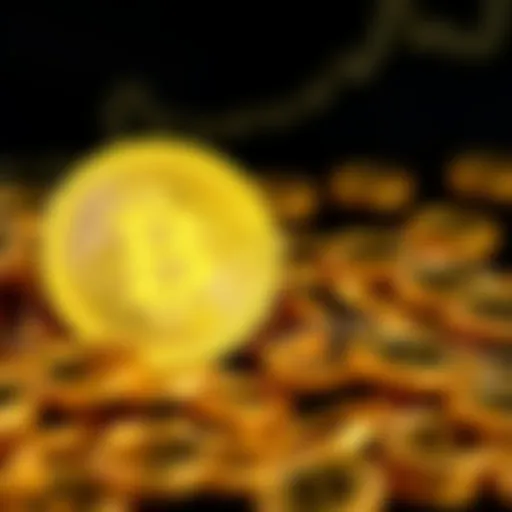 A collection of gold coins next to a Bitcoin symbol, representing the conversion between gold and Bitcoin.