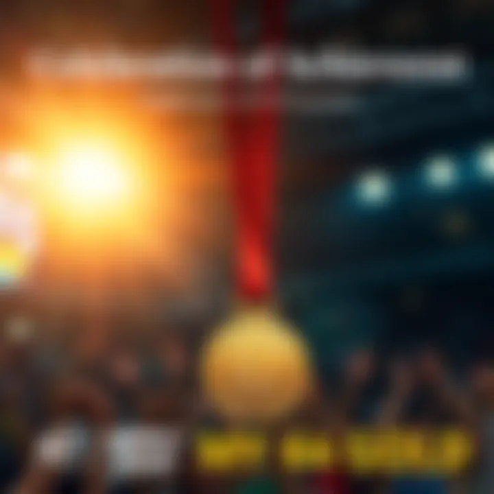 A vibrant golden medal shines amidst a backdrop of triumphant moments, symbolizing the hard work and determination behind the fourth gold medal.