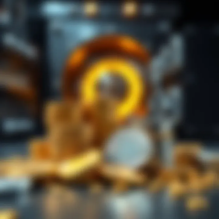 A stack of gold and silver coins with a secure vault in the background representing safe investment options.