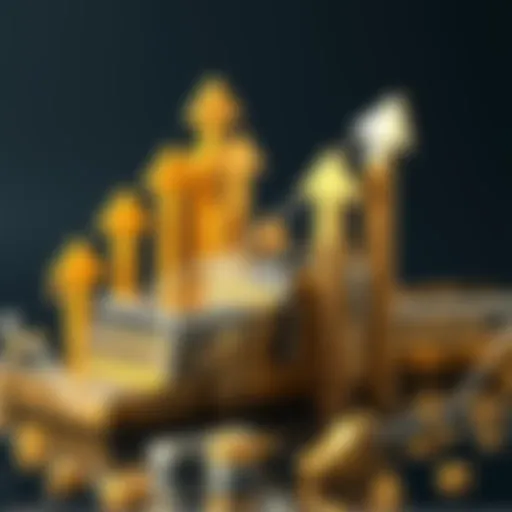 Gold and silver bars stacked together with upward arrows indicating price increases