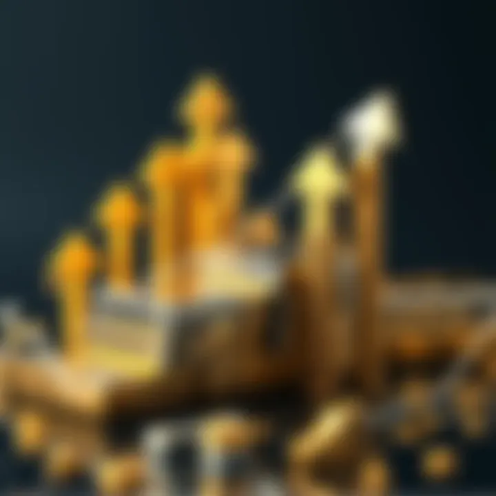 Gold and silver bars stacked together with upward arrows indicating price increases