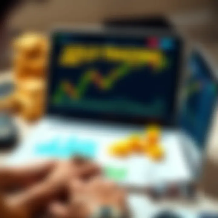 A person reviewing gold trading options on a laptop with charts and graphs, representing legal gold trading in India.