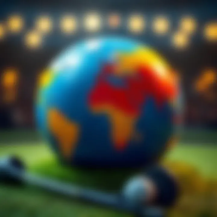 Golf challenges across the globe A globe with golf balls and clubs representing different countries participating in mini golf challenges