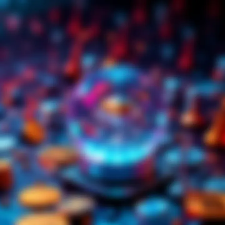 A digital representation of Google Quantum technology with cryptocurrency symbols, illustrating their connection and impact on the future.