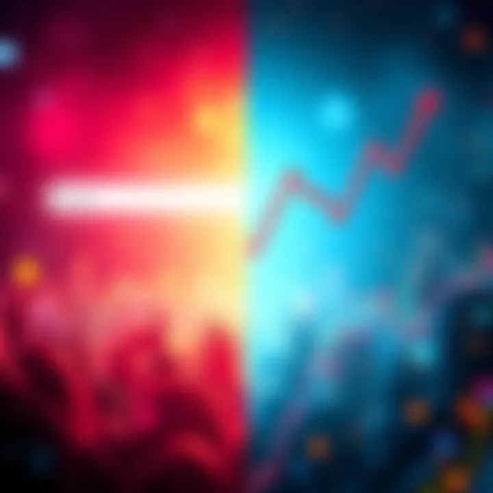 A graphic comparing Google search interest and Crypto Twitter sentiment on cryptocurrency market trends, showcasing a juxtaposition of data charts and social media posts.