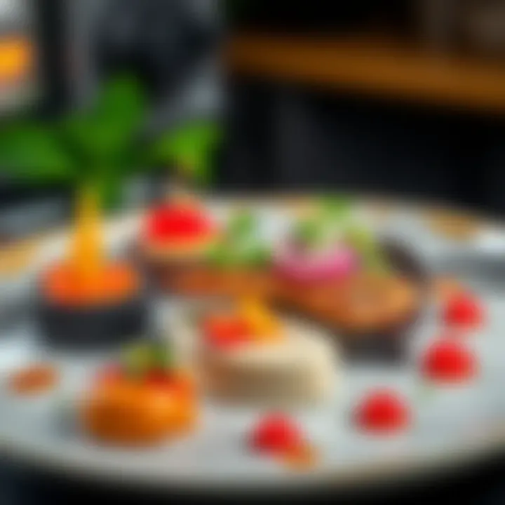 A beautifully plated gourmet dish with vibrant colors and elegant garnishes, showcasing culinary skills