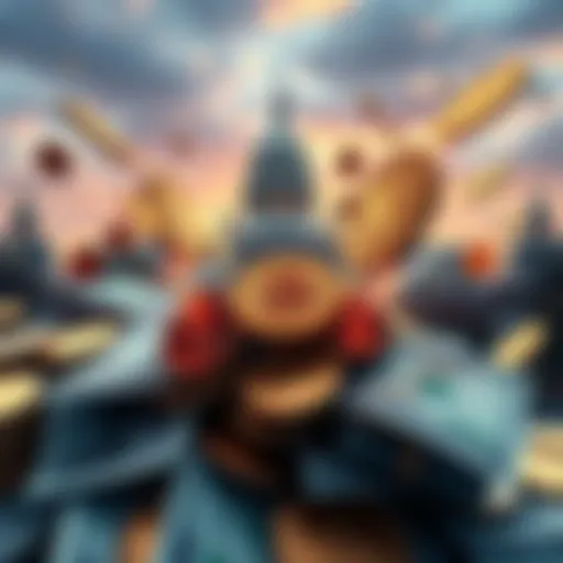 A visual representation of fiat currency transforming into digital coins, symbolizing the shift from traditional money to cryptocurrency, with a backdrop of government buildings