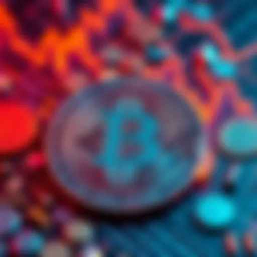 A digital representation of Bitcoin with government and financial symbols, depicting the influence of regulation on cryptocurrency.