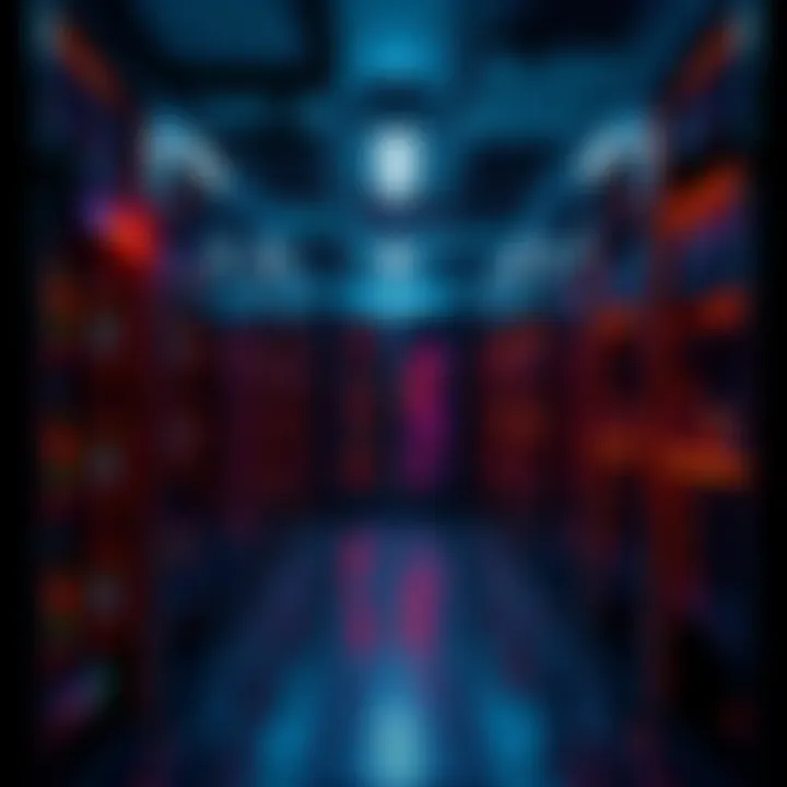 A computer server room filled with GPU clusters, highlighting the focus on anonymous Monero transactions without KYC requirements.
