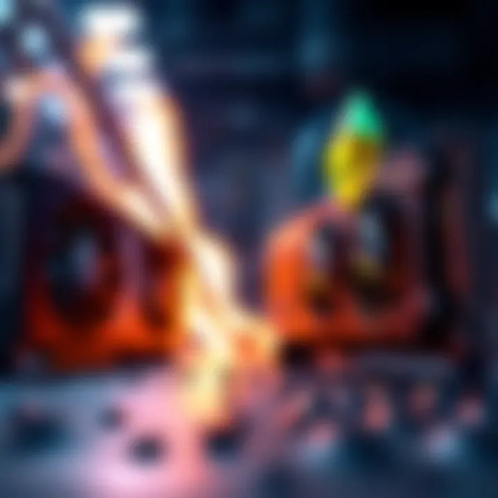 A graphic showing GPUs being used for Ethereum mining, with a decline of ASIC miners in the background.