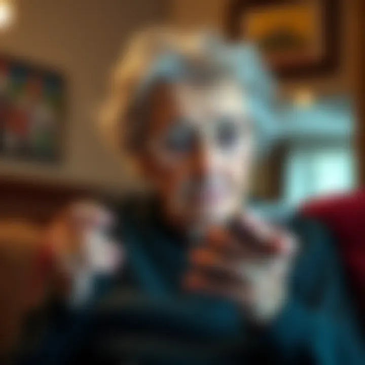 An elderly woman using her smartphone to send money with a worried expression, showcasing concerns about security.