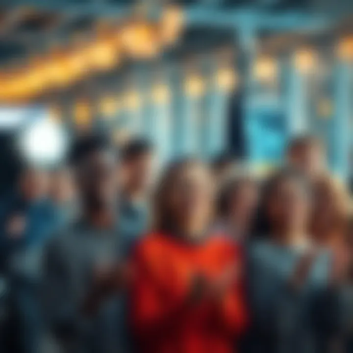A group of diverse people in a vibrant setting sharing thankful gestures and smiles, representing gratitude in the cryptocurrency community